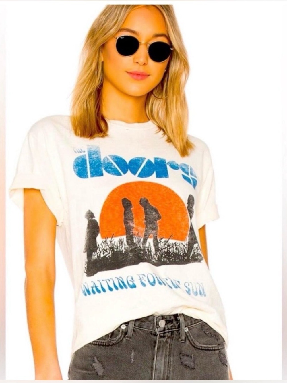 Free People The Doors Graphic Tee - White with Blue & Orange Print